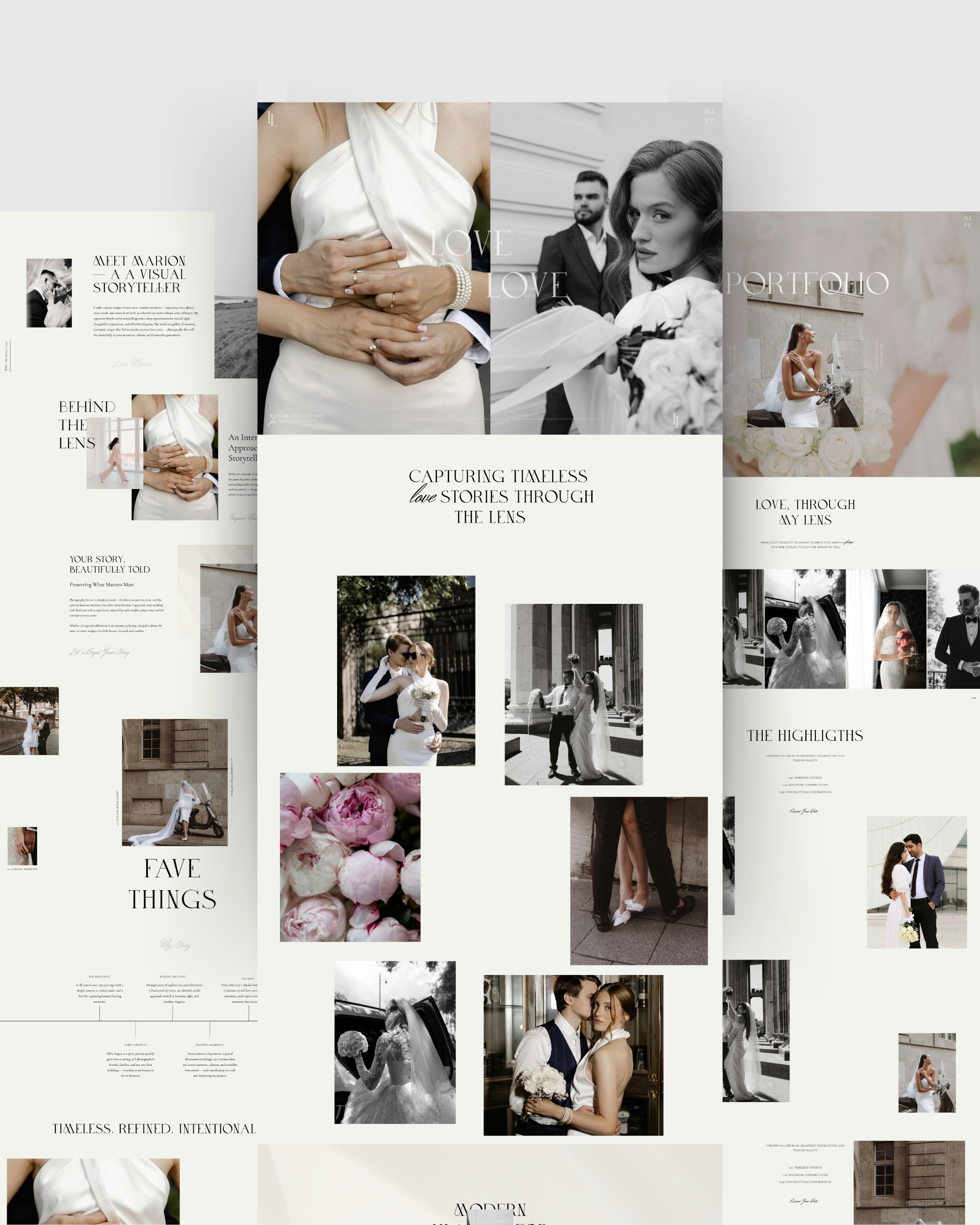 Elegant Showit website templates for photographers with a stunning portfolio layout, about us page, blog and online couse. Showit wedding photography templates