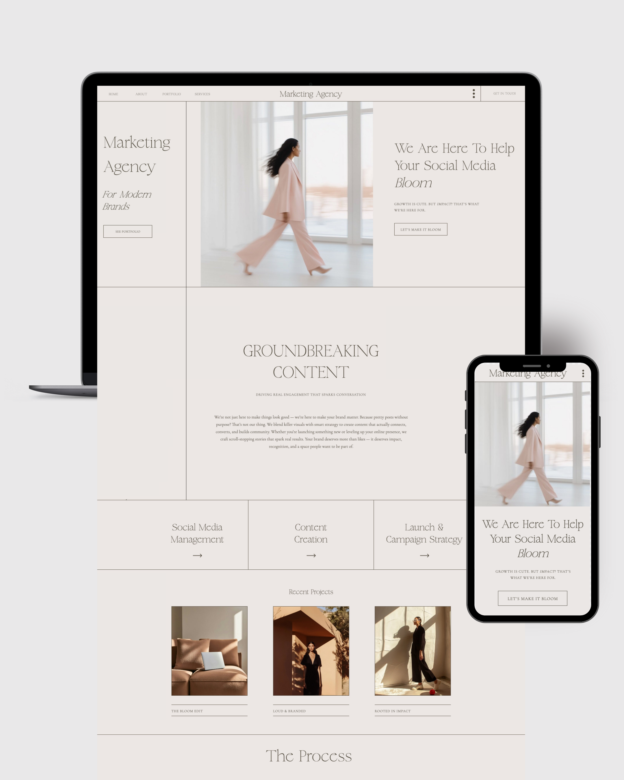 minimalist showit website template for social media markting agency and design studio